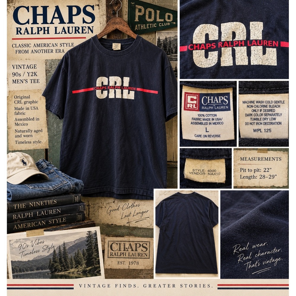 Vintage Chaps Ralph Lauren CRL T Shirt Mens L Navy Logo Graphic 90s Y2K USA